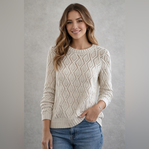 LOFT Sweaters - Loft, White Cable Knit Sweater SP